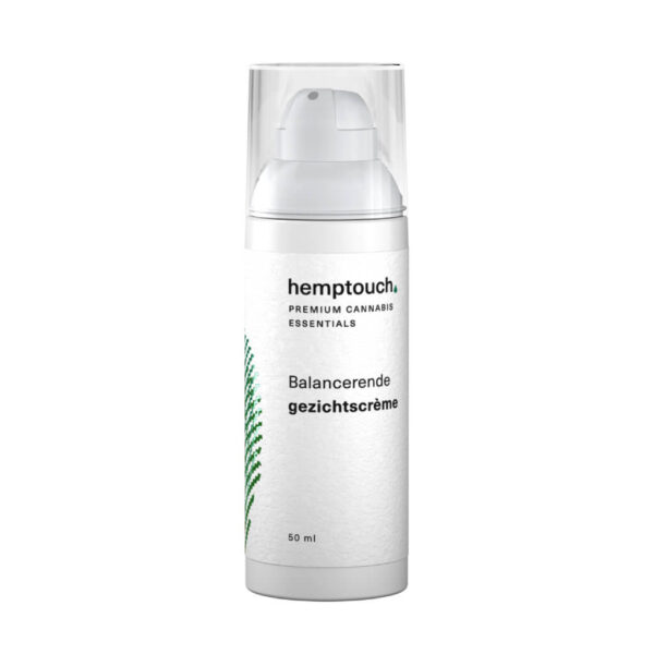 a close up of a Hemptouch balancing face cream with CBD (50 ml/50 mg) on a white background.