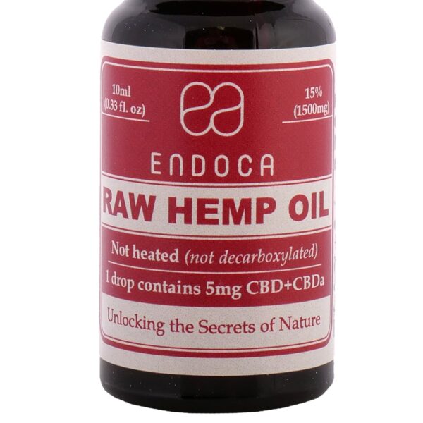 A bottle of Endoca CBD Oil 15% (10ml).