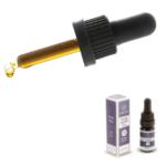 A dropper with golden liquid and a single drop hovers above a small bottle labeled "Endoca CBD Oil 3%" alongside its packaging box.