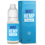 a bottle of Harmony E-liquid 600mg CBD - Classic Hemp (10ml) next to a box.