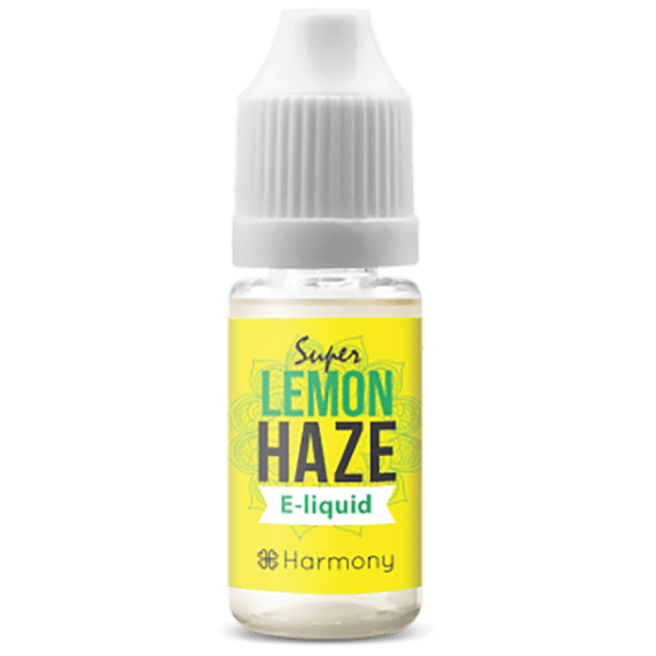 A bottle of Harmony E-liquid 600mg CBD - Lemon Haze (10ml).