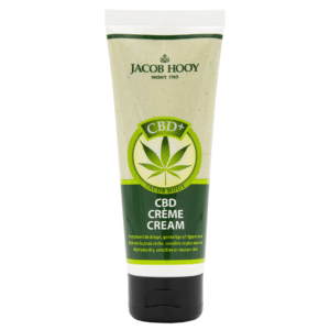 A tube of Jacob Hooy CBD cream on a white background.