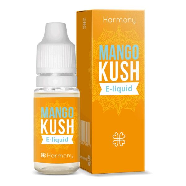 A bottle of Harmony E-liquid 100mg CBD – Strawberry (10ml) next to a box.