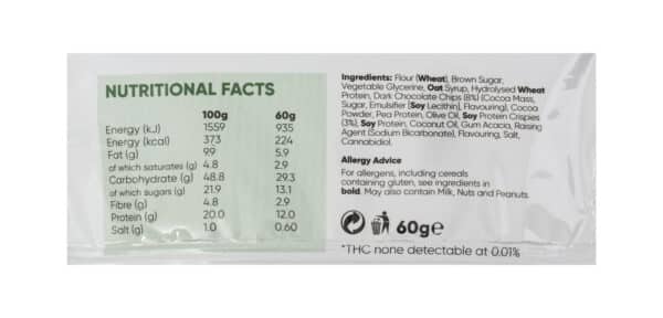 A packet of nutritional information on a white background for the CBD cookie.