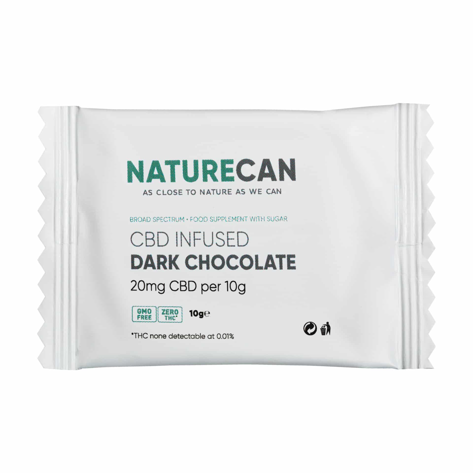 A packet of CBD dark chocolate.