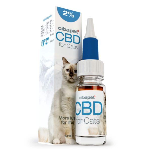 a bottle of cbd with a cat next to it.