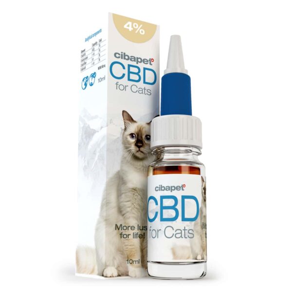 a bottle of cbd for cats sitting next to a box.