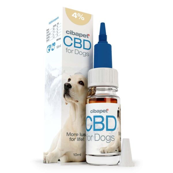 a bottle of cbd for dogs next to a box.