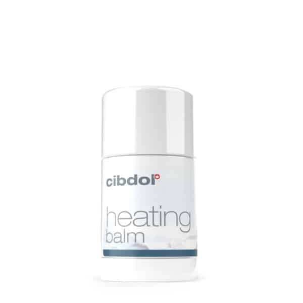 A bottle of Cibdol - CBD Heating muscle balm on a white background.