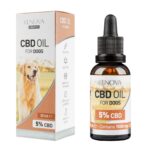 A bottle of Renova - CBD oil 5% for dogs (30ml) next to a box of Renova - CBD oil 5% for dogs (30ml).