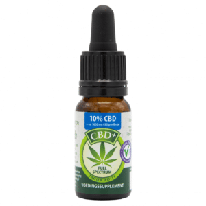 a bottle of cbd oil on a white background.