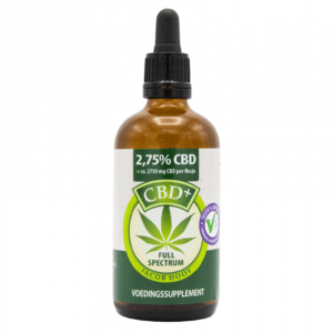 a bottle of cbd oil on a white background.