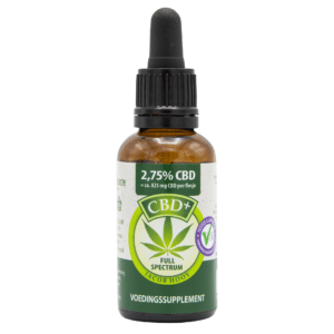 a bottle of cbd oil on a white background.