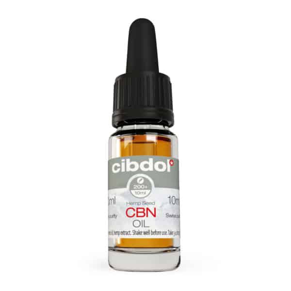 A bottle of Cibdol - 5% CBN and 2,5% CBD oil (10ml) on a white background.