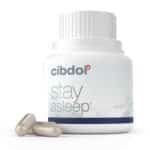 A bottle of Cibdol Stay Asleep Capsules with CBD and CBN (30 pieces) next to it.