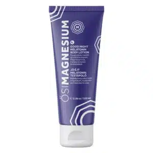 Ösimagnesium Good Night Melatonin Body Lotion (100ml), purple tube, with English and Hungarian labels.